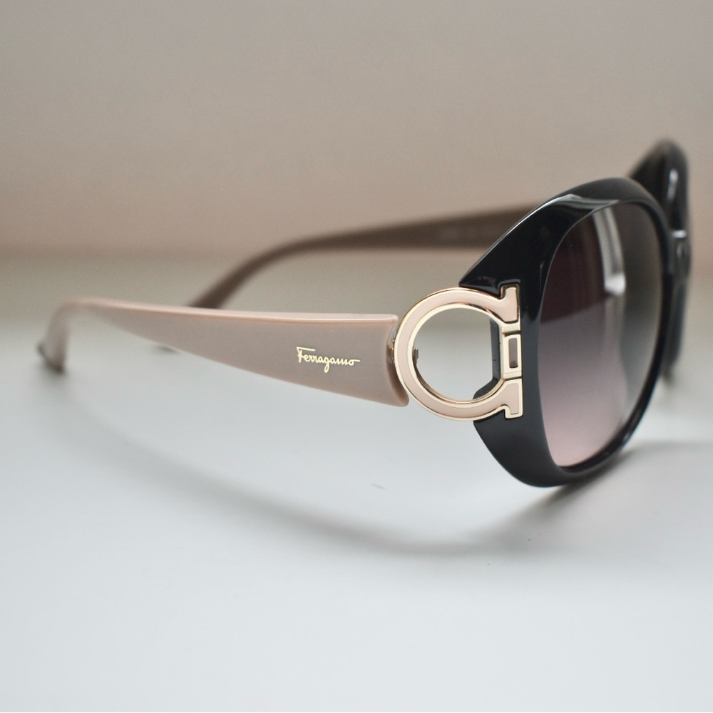 SALVATORE FERRAGAMO Black and Tan Sunglasses